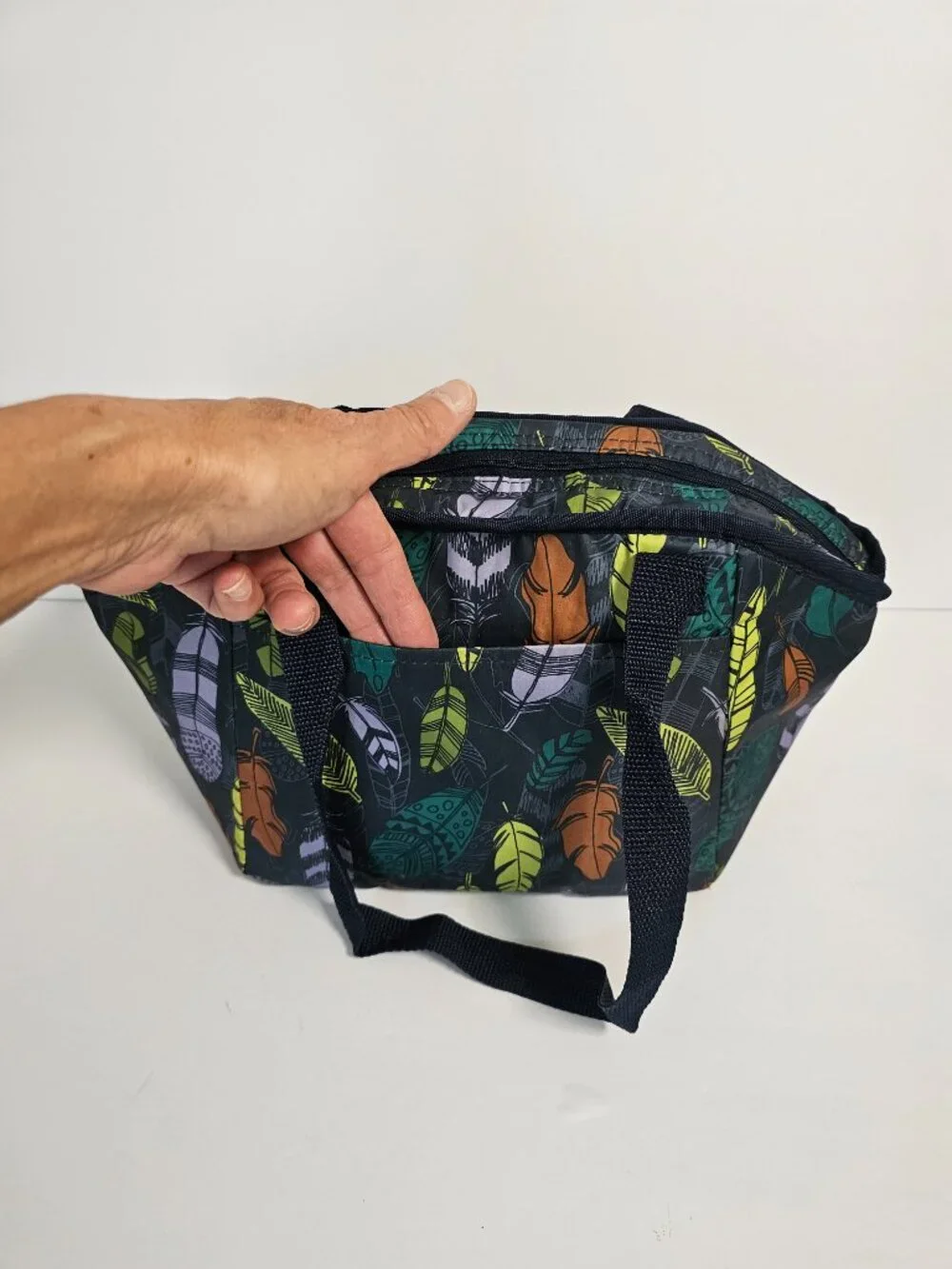 Thirty One Lunch Bag Insulated Blue Feather Print Boho Office School